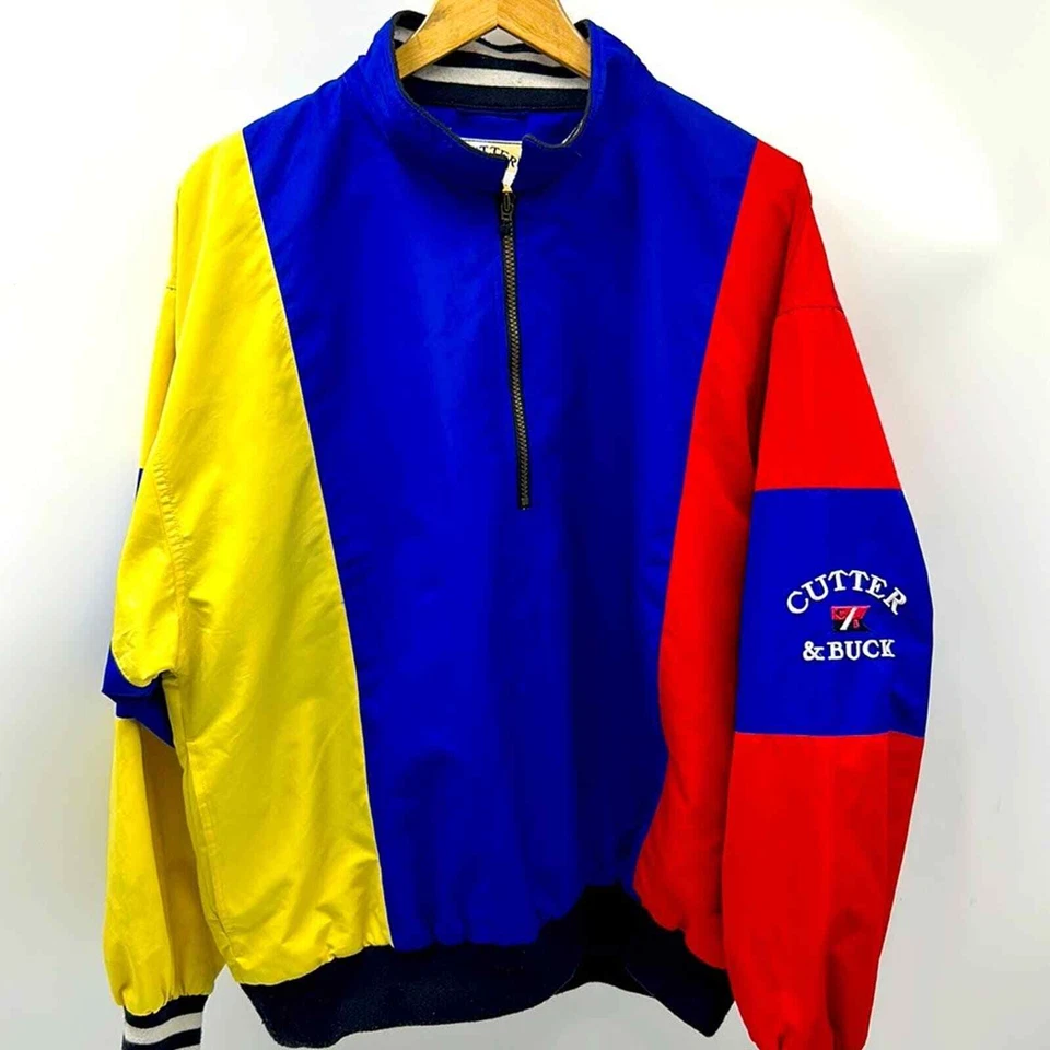 VINTAGE CUTTER&BUCK 90s MENS CLOR-BLOCK WINDBREAKER JACKET SIZE LARGE RED BLUE - Image 1 of 4