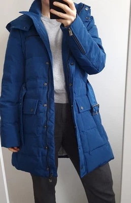 345€ COP COPINE ZUBANA DOWN JACKET COAT M 38 BLUE HOODED BELTED MID LENGTH - Image 1 of 4