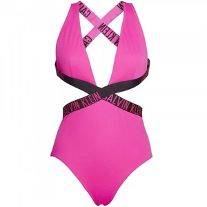 Calvin Klein Intense Power Plunge One Piece Swimsuit, Pink Glo SZ MEDIUM - Picture 1 of 10