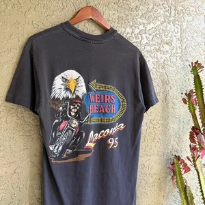 Vintage 1995 Harley Davidson Weirs Beach Laconia Men's S Tee Biker Grunge - Picture 1 of 8
