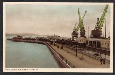 Postcard Weymouth Dorset the Pier and Harbour railway line cranes - Image 1 of 2
