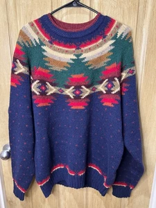 Vintage Woolrich Pullover Large blau rot grün Pulli Fair Isle Nordic Wolle - Bild 1 von 5