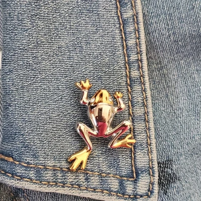 Broche Pin Rana Saltarina Lia Sophia Tono Plata y Tono Dorado con Ojos de Cristal Foto 1 de 4