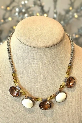 Collar Swarovski Topacio Madreperla Caqui Cristal Rodio 17 - 19" N357 Foto 1 de 3