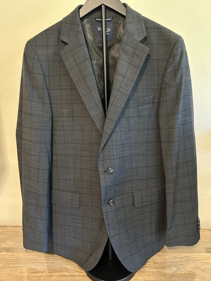 Abrigo deportivo original Penguin Munsingwear para hombre talla 40R gris mezcla de lana a cuadros Foto 1 de 4