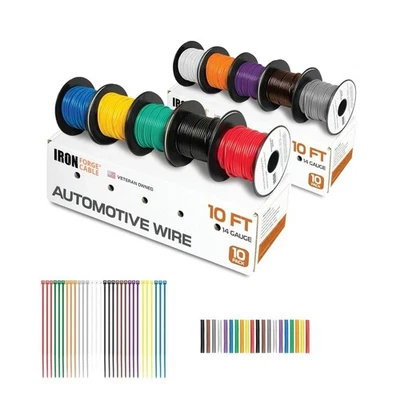 Iron Forge Cable 14 Gauge Wire - 10 Roll Assortment Pack Automotive Wiring Kit w - Image 1 of 4