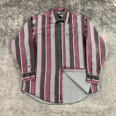 Camisa de Colección Wrangler Brushpopper Para Hombres XXL Alta Gris Púrpura Rayas Años 90 Vaquero Foto 1 de 4