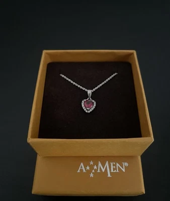 A•MEN Silver 925 Heart Necklace with Zircons – Brand New, Boxed - Immagine 1 di 4