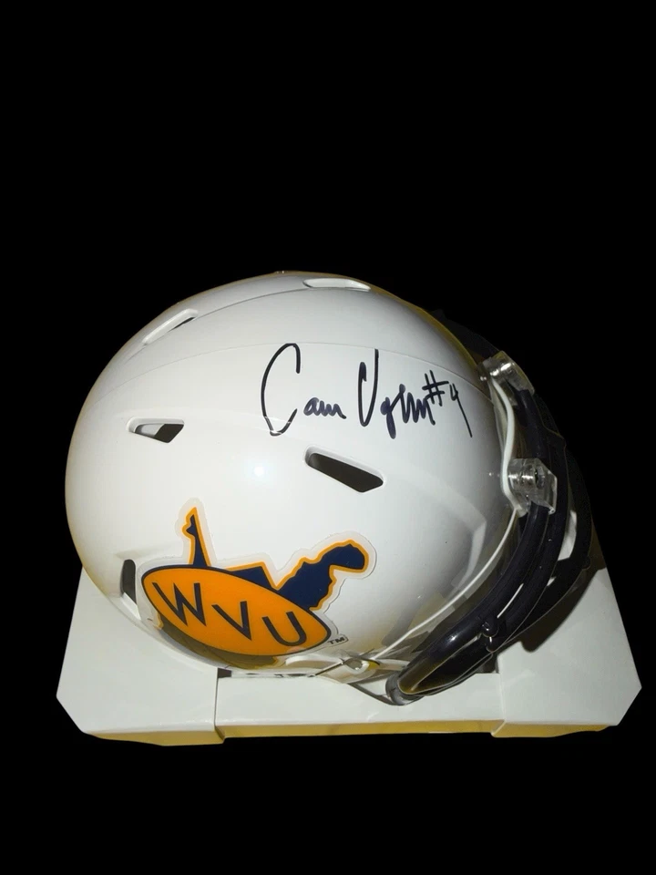 CAM VAUGHN Signed WEST VIRGINIA MOUNTAINEERS Football White Mini Helmet WR JSA - Image 1 of 1