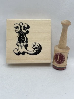 Набор из 2 деревянных резиновых штампов с монограммой буквой L Hampton Art в декоративной раме - L - Изображение 1 из 4