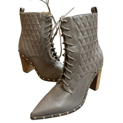 Botas de Moda para Mujer Charles David 7.5 Taupe Con Cordones Punta Punta NUEVAS Tacón Bloque Foto 1 de 4