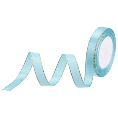 0.6" 25 Yard Wide Satin Ribbon with Gold Edges Grosgrain Ribbon Sky Blue - Image 1 of 4