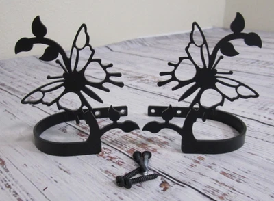 Set Of 2 Butterfly Black Metal Curtain Hooks Tiebacks Holdbacks 4 3/4" Tall - Image 1 of 4