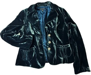 Banana Republic ~ Dark Teal Green Soft Rayon/Silk Velvet Blazer Jacket ~ SIZE 8 - Picture 1 of 11
