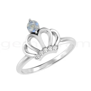 925 Sterling Silver Crown Ring With Moonstone And CZ For Women In All Sizes - Picture 1 of 12