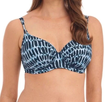 Top de bikini Fantasie Kotu talla 40F tinta azul con aros soporte lateral copa completa 7010 Foto 1 de 4
