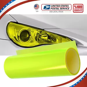 Vinyl Film Self Adhesive Headlight Tail Lights Fog Lights Tint Neon Yellow - Picture 1 of 9