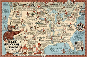 Pictorial Humorous Map United States Wall Art Poster Decor Vintage Historical - Picture 1 of 2