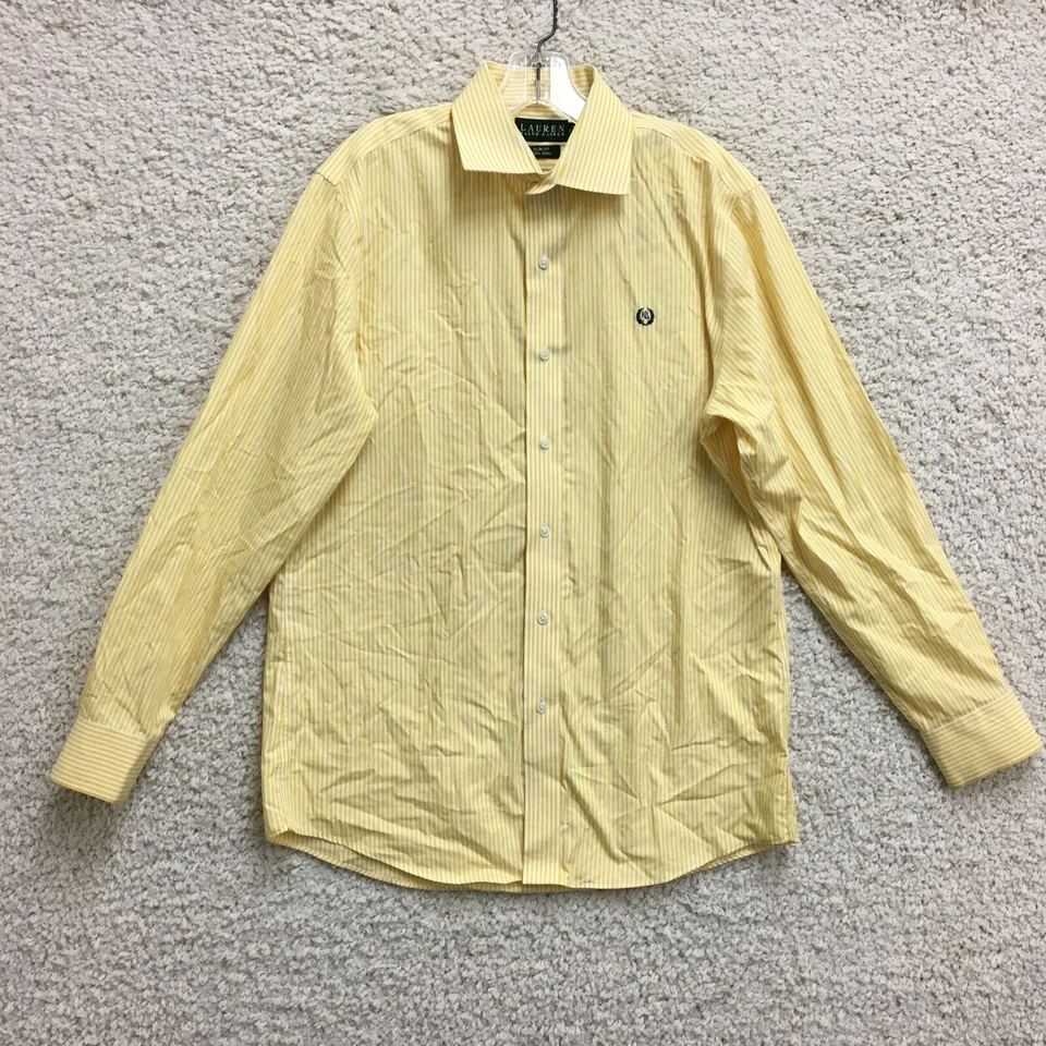 LRL Ralph Lauren Button Up Shirt 16 Adult Dress Yellow Slim Non Iron Striped Men - Image 1 of 4