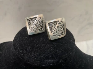 Lois Hill 925 Sterling Silver Curved Square Shape Filigree Scroll Earrings 11.6g - Picture 1 of 6