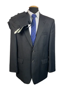 Ralph Lauren Mens Navy Blue Pinstripe Wool 2 Piece Suit 42L Jacket 36/30 Pant - Picture 1 of 14