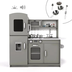 Play Kitchens for Children Wooden Toy Kitchen Kids Play Set Sounds &Lights Grey - Picture 1 of 14