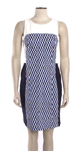 DKNY Size M/L Knit & Twill Sheath Dress, Navy Cream & Black Stretch, Back Zipper - Picture 1 of 12