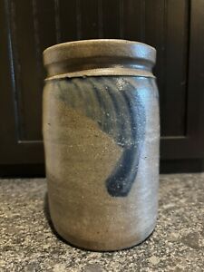 Antique 8” Western PA Stoneware Crock With Blue Cobalt Decoration