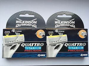 8x Wilkinson Quattro Titanium Precision Lamette rasoio nuovo/originale