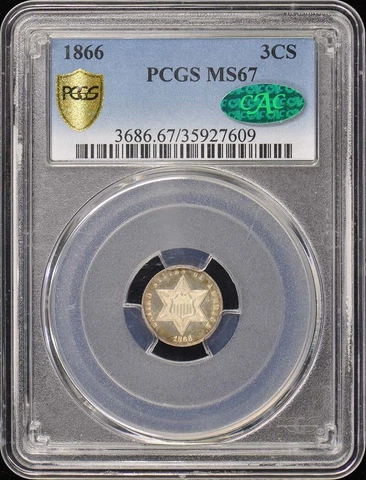 1866 3CS Three Cent Silver PCGS MS67 (CAC) Cover