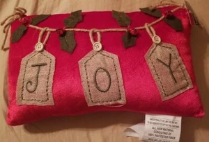 DECORATIVE THROW PILLOW CHRISTMAS JOY RED/GREEN 14" X 9" - Burlap lettering - Picture 1 of 1