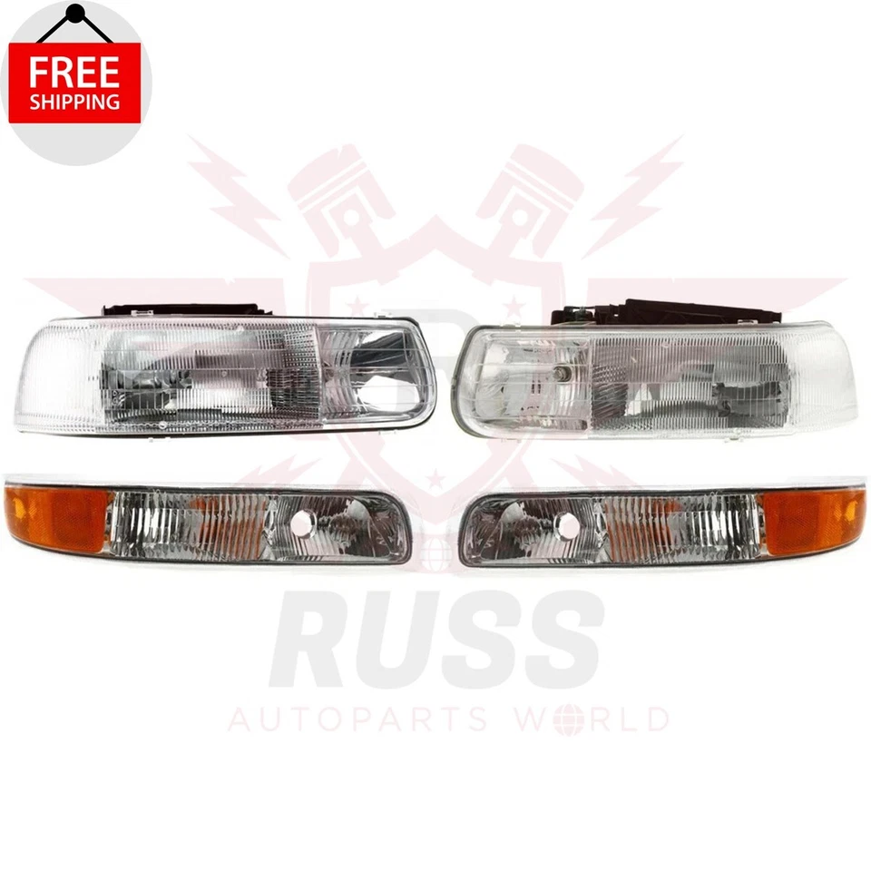 New Front Headlight &Turn Signal Lamp 4PC For 1999-2002 Chevrolet Silverado 1500 Foto 1 de 4