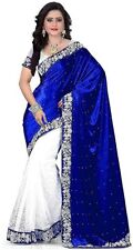 Women's Indian Traditional Brocade Velvet Saree with Unstitched Blouse_Free Ship