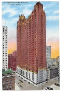 LEINENPOSTKARTE - UNION GAUARDIAN BUILDING, DETROIT, MICH.-UNBESPIELT OHNE SCHRIFT - Bild 1 von 2