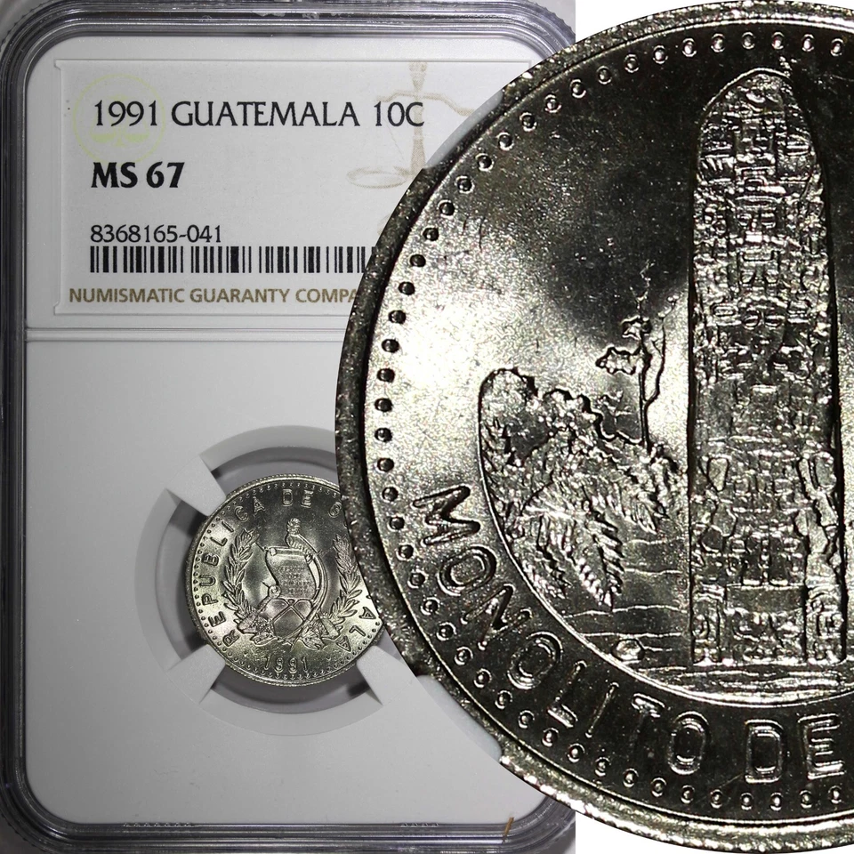 Guatemala Copper-Nickel 1991 10 Centavos NGC MS67 GEM BU KM# 277.5 (041) - Image 1 of 4