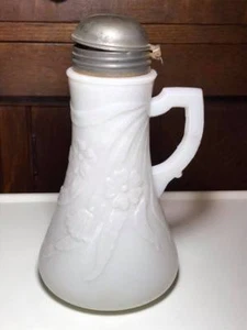 Antique Embossed Milk Glass Syrup Pitcher - Picture 1 of 5