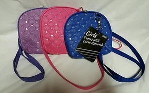 LOT OF (3) CUTE GIRLS SEQUIN PURSE WITH LUREX LONG ADJUSTABLE SHOULDER STRAP - Picture 1 of 3