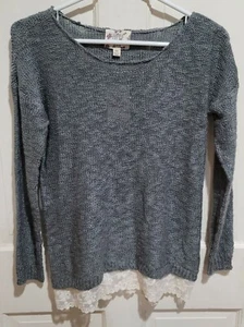 NWT Hippie Rose Grey Pull Over Sweater Long Sleeve Scoop Neck XS - Picture 1 of 5