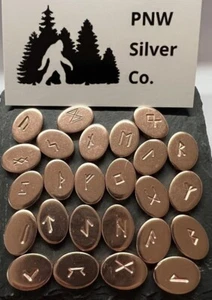 Hand Made 999 Copper Bullion Oval CASTING RUNES - Elder Futhark Set (25 Pieces) - Picture 1 of 1