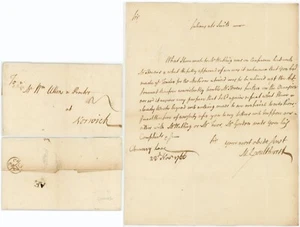 1766 LETTER COULTHURST to NORWICH + LONDON RECEIVING HOUSE AE - Picture 1 of 4