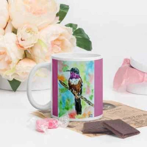 Hummingbird Coffee Mug, Printed Art, 11 oz, Watercolor Painting - Picture 1 of 6