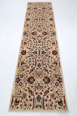 10 ft Hallway Tribal beige Runner Rug Afghan Hand Knotted veg Dye Wool Rug - Image 1 of 4