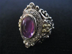 BARBARA BIXBY AMETHYST TOPAZ GEMSTONE RING SIZE 8 SS 18K CARVED DESIGNER Gift - Picture 1 of 1