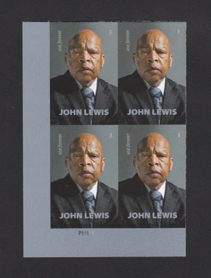 2023 US Imperf John Lewis Forever Plate Block PB of 4 5801a Imperforate NDC - Image 1 of 2