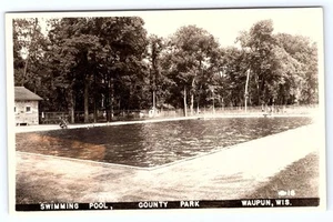 Swimming Pool County Park Waupun Wisconsin Real Photo Postcard D359 - Picture 1 of 2
