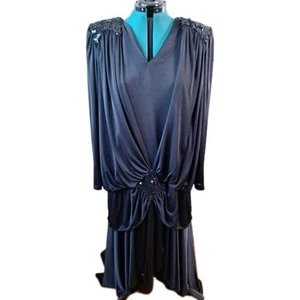 Vtg 80s Does 20s Black Sequin Dropwiast Formal Dress Cocktail Women Size 22... - Picture 1 of 10