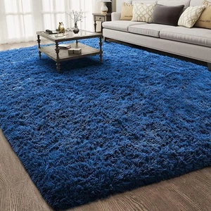 6x9 Rugs for Living Room, Blue, Large Fluffy Carpet, Fuzzy Plush Navy Shag Co... - Picture 1 of 7