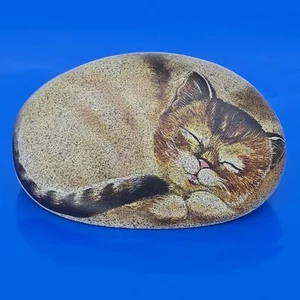 Hand Painted Cat on River Rock Signed On The Bottom 3.5" Long X 2.25" Wide - Picture 1 of 5
