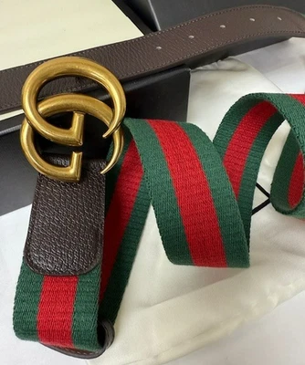 Cinturón de cuero marrón Gucci GG Marmont verde, rojo WEB 115 cm se adapta a cintura 40/42 Foto 1 de 4