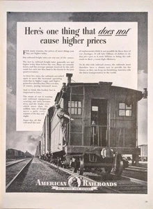 Anuncio impreso vintage de American Railroad 1943, tren caboose en las vías - Imagen 1 de 1
